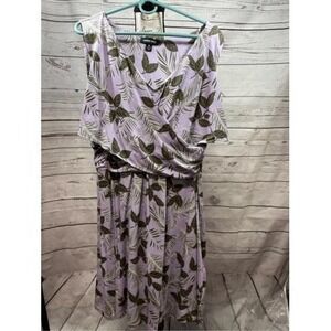 Lands End 1X purple with green leaves long sleeveless‎ dress (#1884)